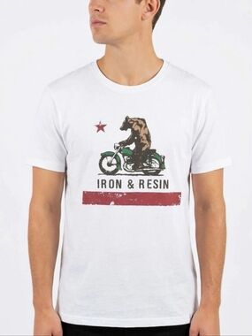 Iron & Resin Moto Bear Tee Graphic Tee White Large NWT